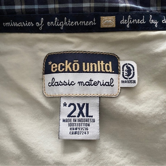 ECKO Unltd Blue & Yellow Plaid Short Sleeve Collared Shirt Men 2XL - Picture 6 of 7